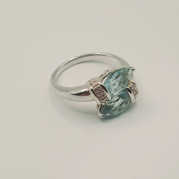 925 Sterling Silver Ring Sky Blue Topaz Bypass Diamond Accent Vintage QVC  Sz 8 - Picture 4 of 8